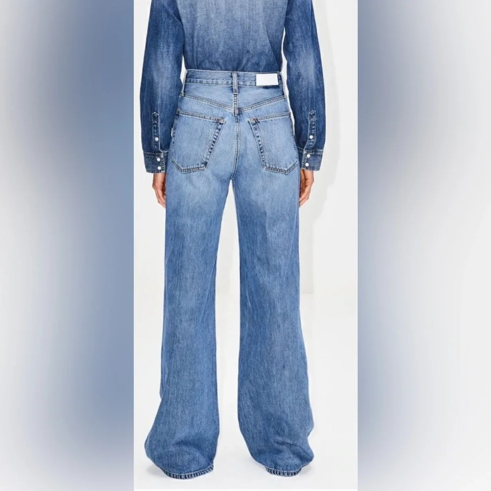 Re/done 70s mid Rise Stove Pipe  wide leg jeans size 28 - Picture 3 of 12